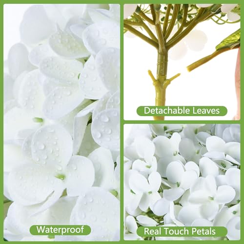 Artificial Hydrangea Flowers Arrangements in Glass Vase for Home Decoration, Faux Hydrangea Flowers for Floral Arrangements with Faux Water Wedding Bouquets Kitchen Table Centerpiece Decor - color: White