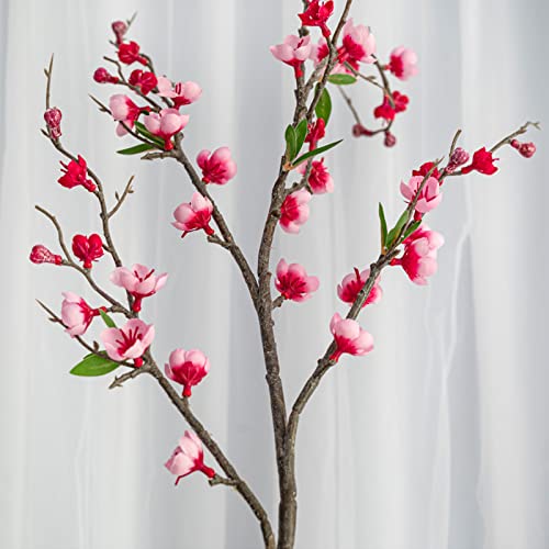 NFNSIG Artificial Peach Blossom Branches 37inch Long Stem Cherry Blossom Flowers Silk Cherry Blossom Branches for Wedding Office Party Hotel Yard Home Decor(red) - color: Red