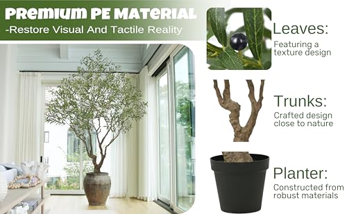 Roselywed Artificial Olive Tree 8.2FT with 3342 Leaves & 136 Olive Fruits Deluxe Tall Large Faux Silk Plant 98 Inch Black Pot for Indoor Home Office Porch Mall Hotel School Decor Housewarming Gift - size: 8.2ft