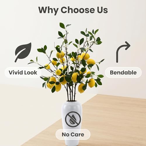 Artificial Lemon Branch Stems, 37 Inch Lifelike Faux Lemon Tree Branches with Green Leaves, Yellow and Green, 4 Pack, Home Decor - size: 37inch