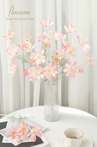 Floroom 5 Pcs Artificial Flowers Blush Fake Cosmos Faux Silk Flower for Indoor Home Decor, Party Arrangements, Wedding Bouquets, Floral Table Centerpieces, and Decorations - color: Blush