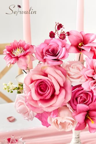 Serwalin Artificial Flowers,Hot Pink Fake Silk Flowers for DIY Wedding Bridal Bouquets,Faux Cake Flowers for Table Centerpieces Party Baby Shower Decorations - color: A Hot Pink, size: 1 Box