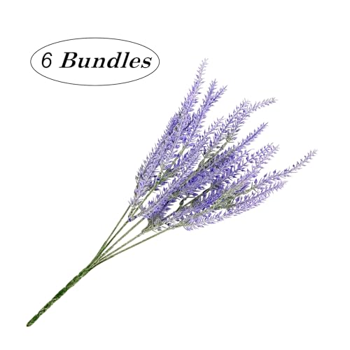 6 Bundles Artificial Lavender Stems, Purple Faux Flowers, 15-inch Decorative Floral Spray Faux Flower Bouquet