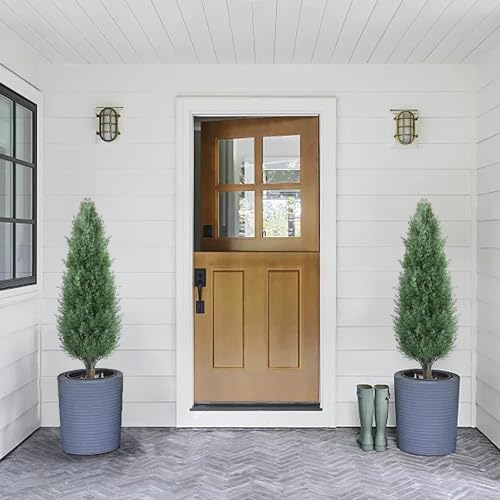 3FT Artificial Cedar Topiary Trees with Ground Spike, Outdoors Fake Cypress Shrubs Trees Set of 2 Faux Boxwood Topiaries Bushes Evergreen Plants for Home Front Porch Decor (36 Inch) - size: 35 inch