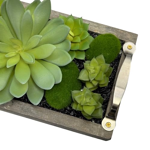 Galt International Faux Assorted Succulent in 31" Wood Tray w/Handles w/Black Rocks | Grey Wood Tray, Artificial Green Moss, Dining Coffee Table Centerpiece (Updated 2026 Packaging) - color: Black Rocks