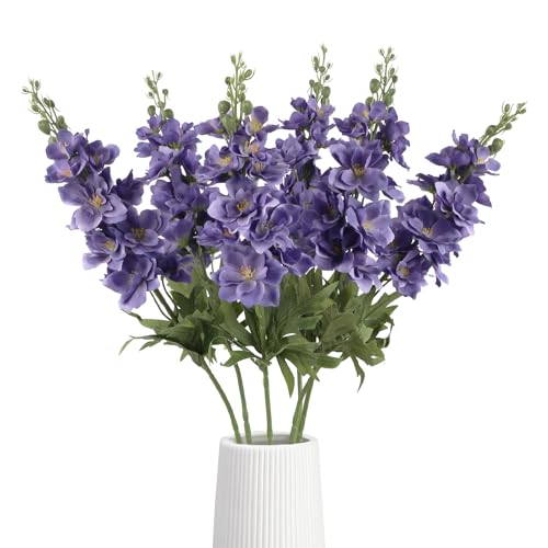 IPOPU Delphinium Artificial Flowers,6PCS 28.74'' Purple Silk Faux Larkspur Flowers Realistic Fake Delphinium Stems for Wedding Party Garden Table Home Decor (Deep Purple) - color: Deep Purple