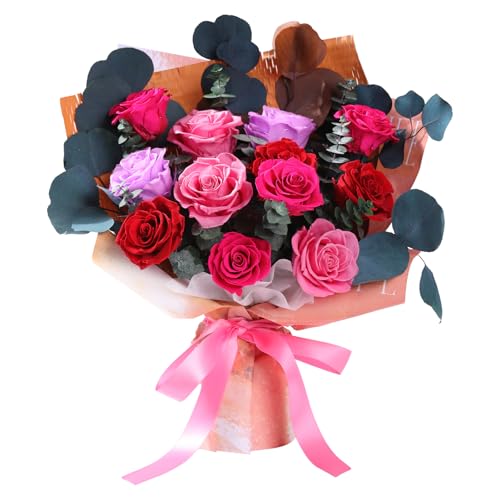 Lovenfold Flowers for Delivery Birthday Flowers Gift for Her,Preserved Flowers Bouquet 12 Roses Mixed Bouquet,Rose Gifts for Women Mom Grandma(Mixed 12 Reddish-A Roses) - color: Mixed Reddish