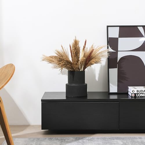 Black Ceramic Flower Vase, Large Ceramic Vase, Boho Decorative Vases for Modern Decor, Ribbed Vase, Pampas Grass Vases for Living Room, Office, Mantel, Shelf, Dining Table, 7.5 Inches - color: Black, size: Large Ribbed