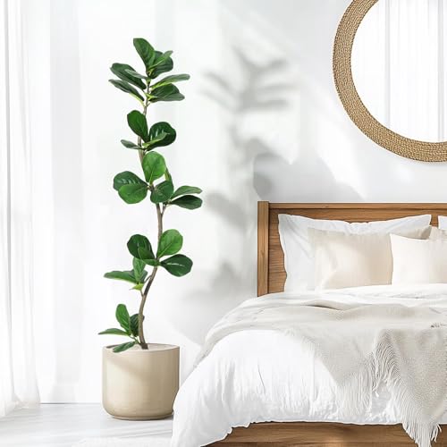 IDEALHOUSE 5ft Lifelike Artificial Fiddle Leaf Fig Tree, Fake Ficus Lyrata Tree with Sturdy Cement Base, Indoor Outdoor Decor for Home Office Living Room, Ideal Housewarming Gift - size: 5ft