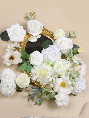 White Artificial Flowers Box Set Wedding Silk Fake Flowers for DIY Bouquets Table Centerpieces Garland Wreaths Baby Shower Party - color: Vibrant Ivory White