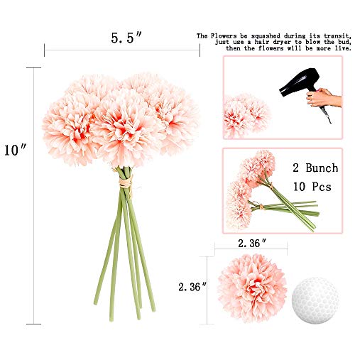 12pcs Pink Artificial Flowers Silk Chrysanthemum Ball Hydrangea Bridal Wedding Bouquet for Home Garden Party Decor (Grapefruit Pink) - color: Grapefruit Pink,12pcs