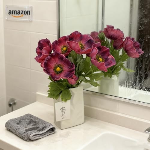 5Pcs Artifical Real Touch PU Anemone Flower Bouquet Room Home Decor (Purple) - color: Purple