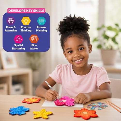 Skillmatics Poke-in Art - Flower Bouquet, DIY Wood Craft Kit, Mess-Free Creative Play for Girls and Boys Ages 4, 5, 6, 7, 8, 9, Fine Motor Skills, Screen-Free Fun - style: 2. Flower Bouquet