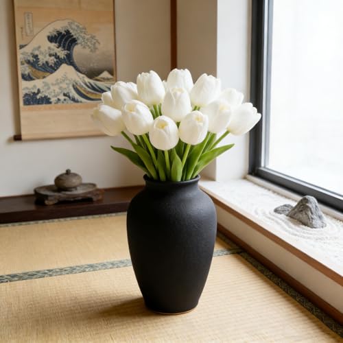 Artificial Tulips Bridal Wedding Festival Decor Bouquet Real Touch PU Flower Bouquet Pack of 20 (White) - color: White
