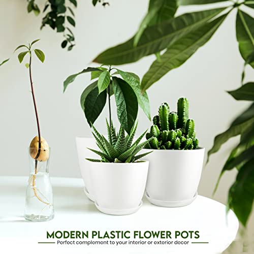 Utopia Home Plant Pots Indoor with Drainage Holes – Set of 5 White Plastic Flower Pots (7/6.6/6/5.3/4.8 Inch) – Modern Planters for Indoor Plants, Room & Office Décor, Great Stocking Stuffers - color: White, size: Pack of 5