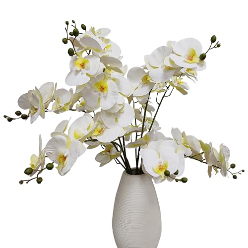 10 Pack Ivory Orchid Artificial Flowers Real Touch, 27'' Artificial Fake Faux Silk Orchid Stem Bouquets for Wedding Party Home Garden Decor,Orquideas Artificiales para Decora (excluding the vase) - color: Ivory White
