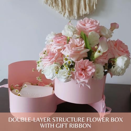 BBJ WRAPS Flower Box with Lid for Arrangements, Double Layers Rotating Drawer Luxury Round Flower Bouquet Gift Boxes Packaging, 1 Set, 7.5"(D) x 6.5"(H) (Black) - color: Black Round