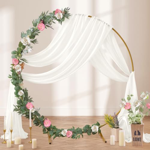 DeZerlor Wedding Arch Draping Fabric 29" x 20 FT Drapes for Backdrop Sheer Curtains for Romantic Bridal Baby Shower Decorations Ceremony Birthday Party Outdoor Events, Ivory - color: Ivory