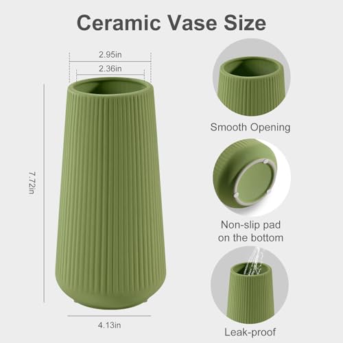 Saga Green Ceramic Vase, GUKJOB Small Cute Flower Vase for Pampas Grass, Home, Living Room, Dining Table, Farmhouse, Office Decor, Bedroom, Table, and Kitchen Shelf (Saga Green) - color: Saga Green