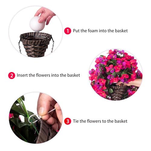 Artificial Bougainvillea Faux Flowers Plants Baskets for Outdoor Outside Decoration, 3PCS Fake Silk Flowers Long Trailing Vines UV Resistant Realistic for Front Door Porch Patio (PurpleHotpink) - color: Purplehotpink