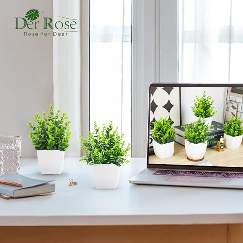 Der Rose 4 Pack Fake Plants Small Artificial Mini Faux Plants Indoor for Room Home Office Shelf Decor - color: White