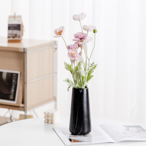 Marble Black Vase - 8" Big Black Ceramic vase for Flower, Simple Vases for Pampas Grass, Minimalist Farmhouse Boho vases for Centerpieces, Home Decor, Bathroom Decor - color: Marble Black, size: Big