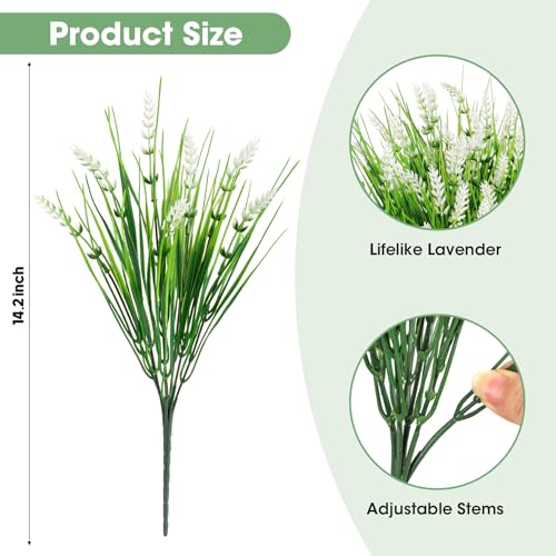 Bassion Artificial Flowers for Outdoors, 24 Bundles Fake Lavender Flowers UV Resistant White Plastic Plants Faux Monkey Grass for Home Porch Garden Window Box Indoor Outdoor Decorations - color: White, size: 24 Bundles
