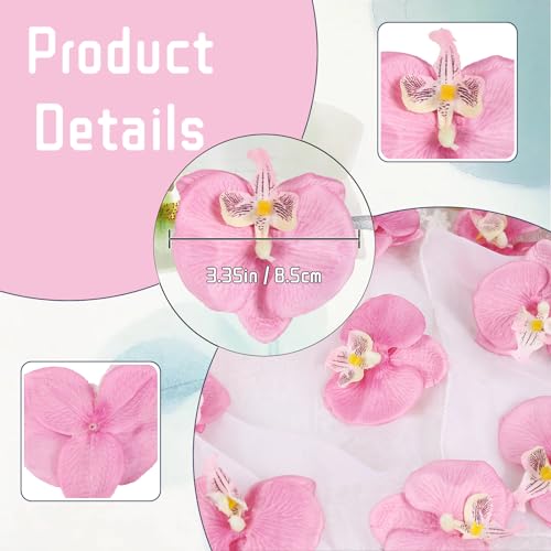 Pink Flowers Orchid Heads 15PCS Artificial Orchids 3.35” Fake Flower Heads for Craft for Bridal Shower Home Party Wedding Cake Decoration (Pink) - color: Pink