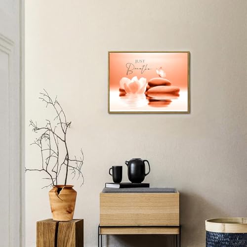 LB Zen Wall Art for Bathroom White Floral Bloom in Water Abstract Canvas Wall Art Wall Paintings Home Decor Orange Butterfly Wall Pictures for Living Room Bedroom Office Ready To Hang,17x12 Inch - color: Orange, size: 12"L x 17"W