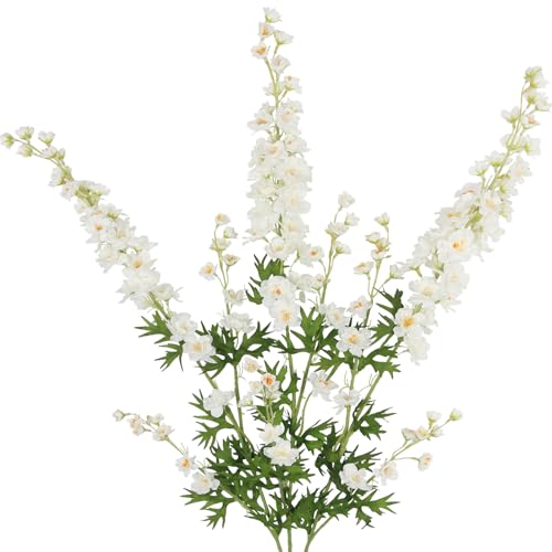 CITYES 3 Pcs Delphinium Artificial Flowers Bulk 35" Long Stem Silk Larkspur Flowers Artificial Snapdragon Flower Stems White Faux Bouquets for Tall Vase Floral Arrangements Home Outdoor Wedding Decor - color: White