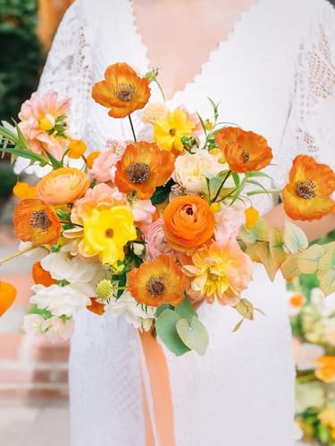 IPOPU Silk Poppies - 6pcs Realistic Orange Flowers for Wedding & Party Decorations - color: Orange