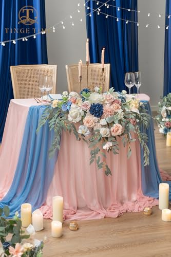 TINGE TIME Artificial Sweetheart Flower Swag with Tablecloth and Table Runner, Pack of 3 Floral Arrangement for Wedding Sweetheart Table Centerpiece Decoration (Dusty Rose & Navy Blue) - color: Dusty Rose & Navy Blue