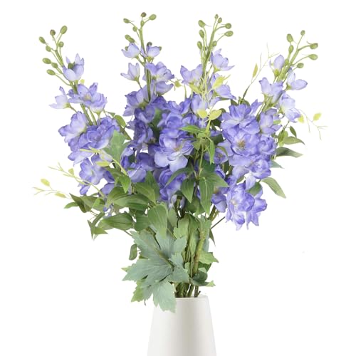 8PCS Voilet Artificial Delphinium Flowers with Clematis Greenery Long Stem Artificial Flowers Purple for Tall Vase for Home Wedding Floral Arrangement Centerpiece Table Decor (Voilet) - color: Violet