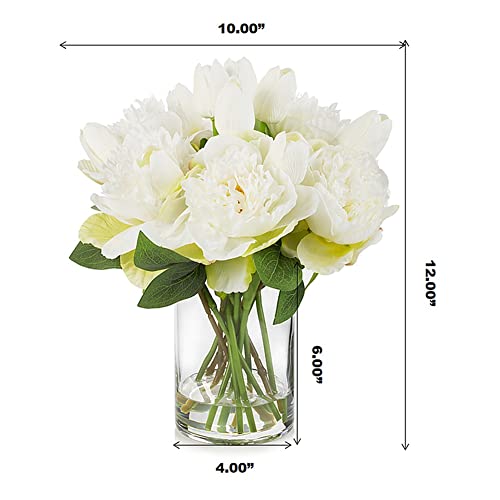 ENOVA FLORAL Artificial Flower Arrangement with Vase, Faux Flower in Vase, Mixed Artificial Real Touch Tulip and Fake Silk Peony Flower in Vase for Decoration Home Office(Cream) - color: T& Peony Cream