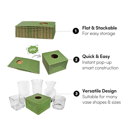 Holiday Designs - Pop-Up Florist Delivery Box, Heavy Duty Corrugated Cardboard Vase Boxes for Secure Floral Arrangements During Transport, 8 x 8 x 5 (Green, Large: 10 Pack) - color: Green, size: Large: 10 Pack