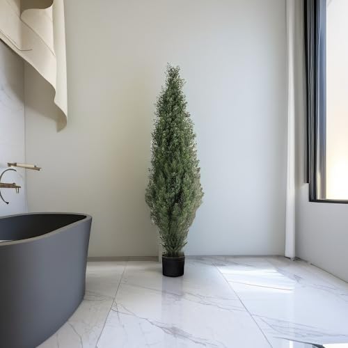 Two 4 Foot Outdoor Artificial Cedar Topiary Trees Uv Rated Potted Plants - color: Green