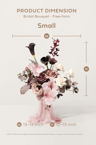 Ling's moment Dusty Rose Wedding Bouquets for Bride, Pink Bridal Bouquets for Bride, 13 Inch Free Form Artificial Wedding Flower Bouquet - color: Pk- Dusty Rose & Mauve, size: Small 13 Inch