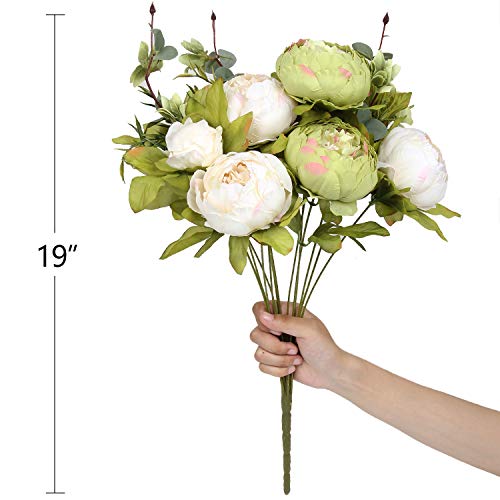 Silk Peony Bouquet Vintage Artificial Peonies Flower for Home Wedding Party Decor (1pcs, Green) - color: Green