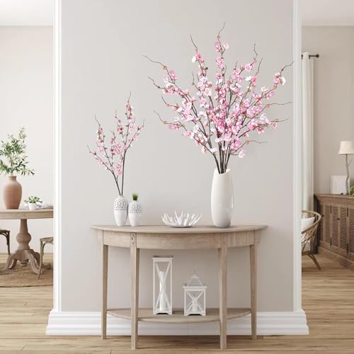 Sggvecsy Artificial Plum Blossom Flowers 4 Pcs Faux Cherry Blossom Stems Faux Silk Plum Blossom Branches 36.2’’ Fake Flowers Long Stems for Vase Arrangements Home Wedding Table Decor (Pink) - color: Pink