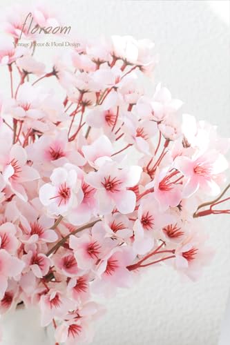 Floroom 6pcs Artificial Cherry Blossom Branches Pink Faux Silk Flowers Fake Bouquets for Home Wedding Bedroom Japanese Style Decor DIY Table Centerpieces Spring Decorations & Floral Arrangements