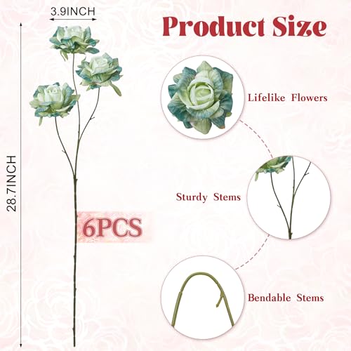 INXUGAO Artificial Flowers Fake Roses for Outdoor, 6Pcs 28" Long Stem Silk Roses for Wedding Indoor Outside Party Decor, Realistic Faux Bouquet for Tall Vase Planter (Green) - color: Rose-green 6 Pcs
