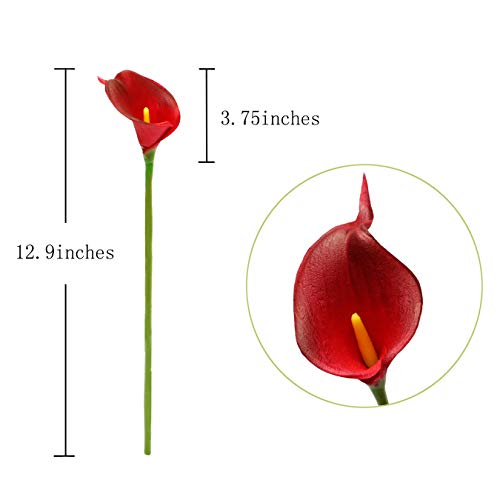 DuHouse 20Pcs Artificial Calla Lily Flower Real Touch Latex Flowers for DIY Wedding Bouquet Party Home Decor (Burgundy) - color: Burgundy, size: 20pcs