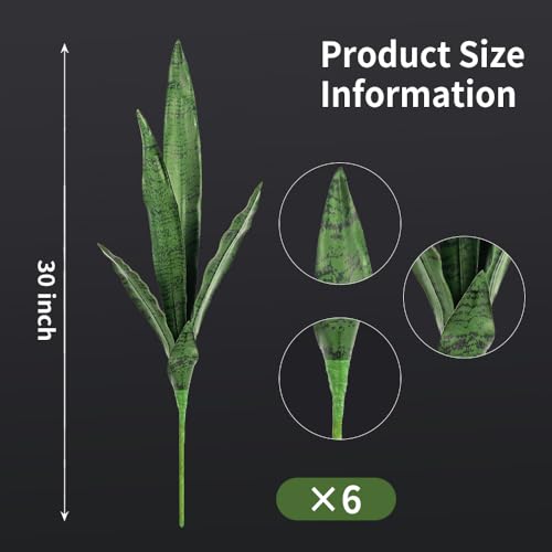 Melorca&Guilla Artificial Plants 6PCS 30“Tall Faux Snake Plant,Fake Snake Plants Artificial Snake Plants Agave Sansevieria Greenery for Garden Shop Office Home Décor - color: Yellow Snake Plants