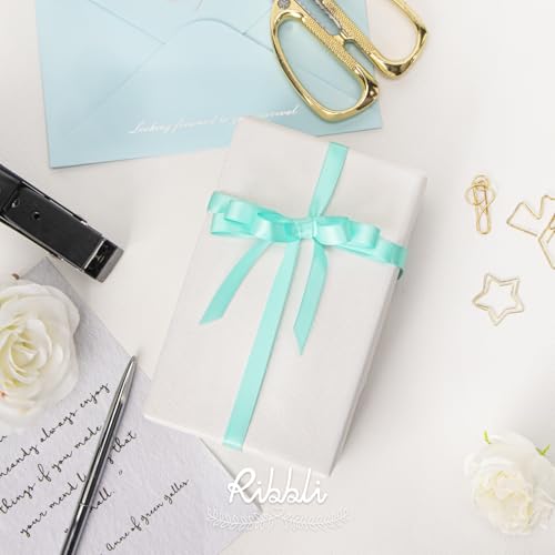 Ribbli Double Faced Aqua Blue Satin Ribbon,3/8” x Continuous 25 Yards,Use for Bows Bouquet,Gift Wrapping,Floral Arrangement - color: Blue Aqua, size: 3/8 inch