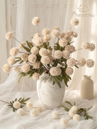 9pcs Beige Fake Flowers Silk Mini Mums with Stems, Faux Chrysanthemum Pompon Balls Artificial Flower Bulk for DIY Wedding Centerpieces, Vase Fillers, Table Floral Arrangements & Home Decor - color: Beige