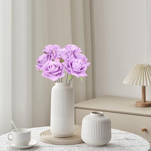Purple Roses Artificial Flowers 16pcs Velvet Artificial Roses with Stems 3.15" Purple Fake Roses for Bridal Bouquet Wedding Flowers for Floral Centerpieces Home Party Decor (Purple) - color: 3.15" Purple