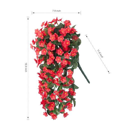 HyeFlora Artificial Fake Hanging Plants Flowers for Outdoor Outside Spring Decoration, 2 PCS Faux Silk Daisy Red Orchid Vines UV Resistant Realistic for Home Indoor Porch Patio Balcony - color: Red