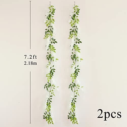dallisten Wisteria Artificial Flowers Garland, 2Pcs 7.2Ft/Piece Silk Fake Wisteria Vine Kit, Hanging Flower for House Outdoor Garden Ceremony Outside Wedding Arch Floral Decor (2, White) - color: White