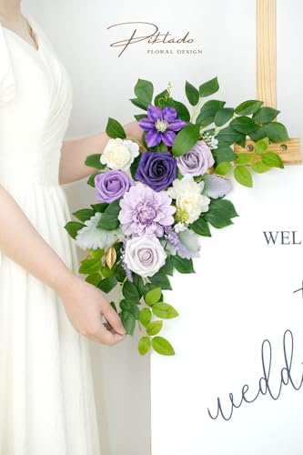 Wedding Decor Pack of 2 Welcome Sign Flower Backdrop Garland for Ceremony Reception Wall Easel Home Decoration Entryway Faux Outdoor Board Head Table Decor Lilac & Cream - color: Lilic & Cream