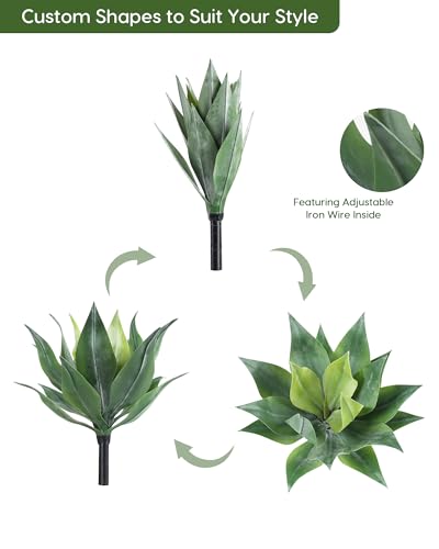 Velener Artificial Outdoor Agave Plants, Outdoor Faux Plants with Broad Leaves, Small Size UV Resistant Fake Agave Plants for Indoor and Outdoor Decor(14 Inch)-2 Pack - color: Soft-green 01